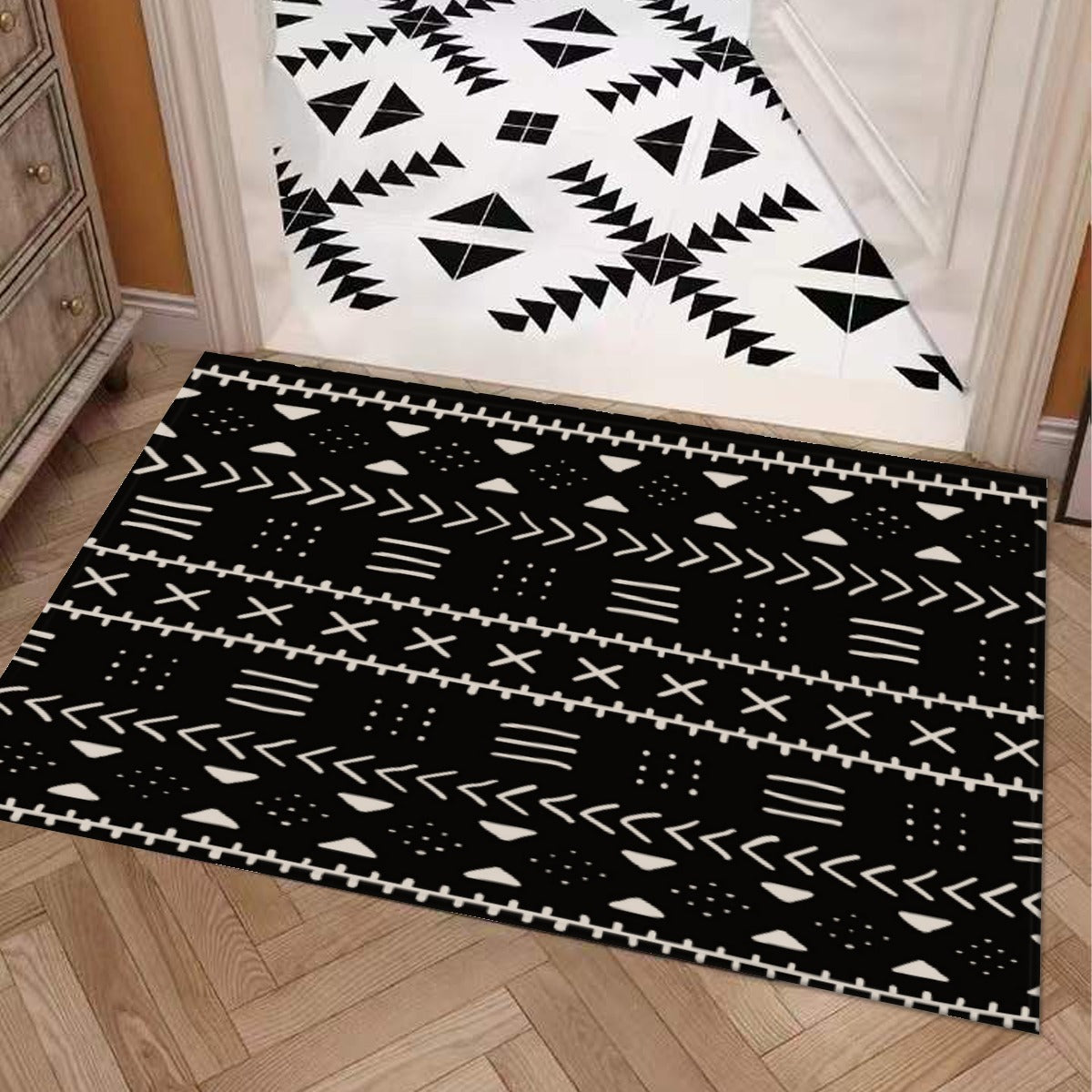 Black and White Bath Rug | Mudcloth Unique Bathroom Mats