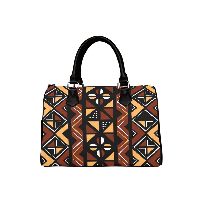 African Leather Handbag Boston Bogolan Ancestral Print