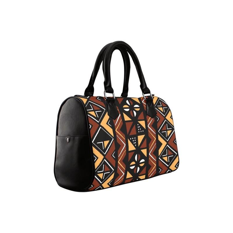 African Leather Handbag Boston Bogolan Ancestral Print