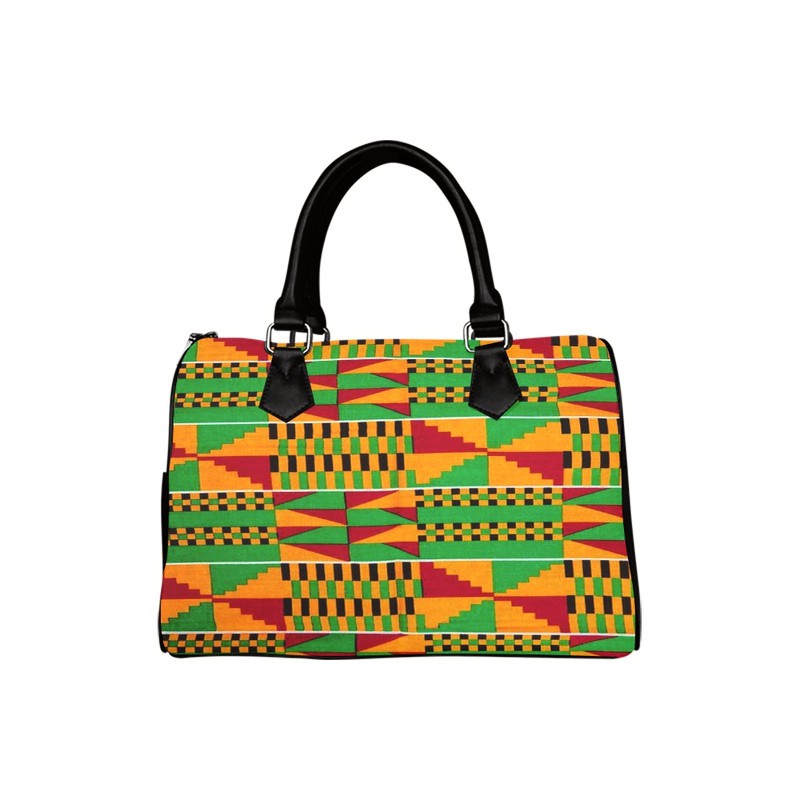 African Leather Handbag Boston Style – Colorful Kente Print