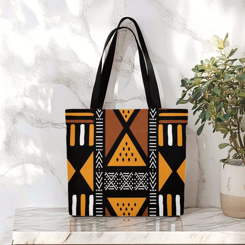 Abstract Tribal Tote Bag | Ethnic Mud Cloth Pattern
