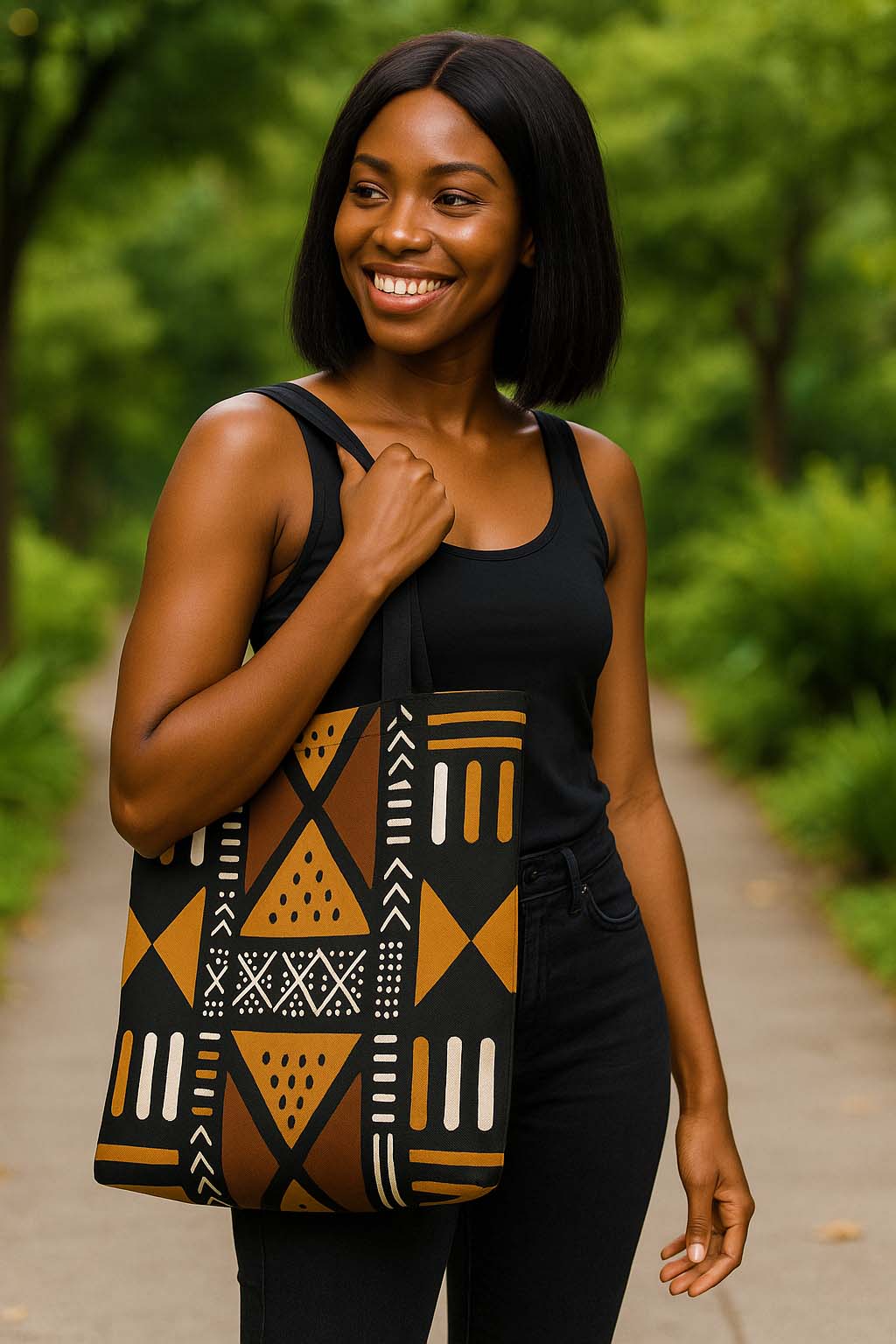 Abstract Tribal Tote Bag | Ethnic Mud Cloth Pattern | Large Capacity