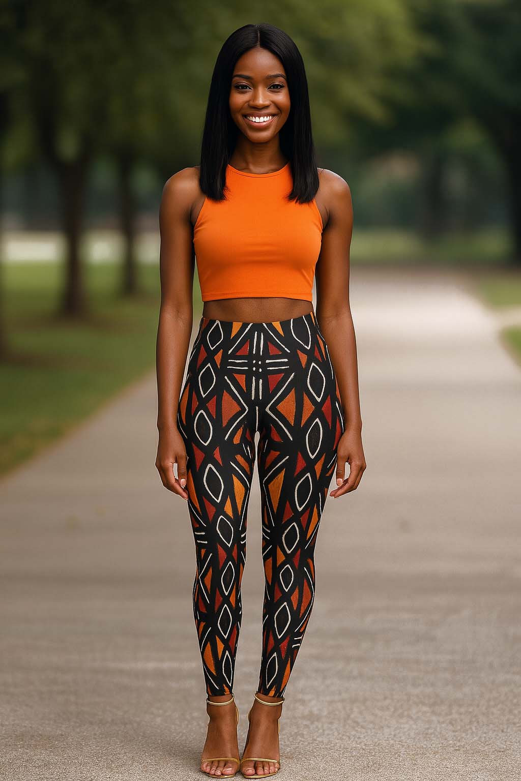 African Pattern Leggings Bogolan Print - Culturally Chic