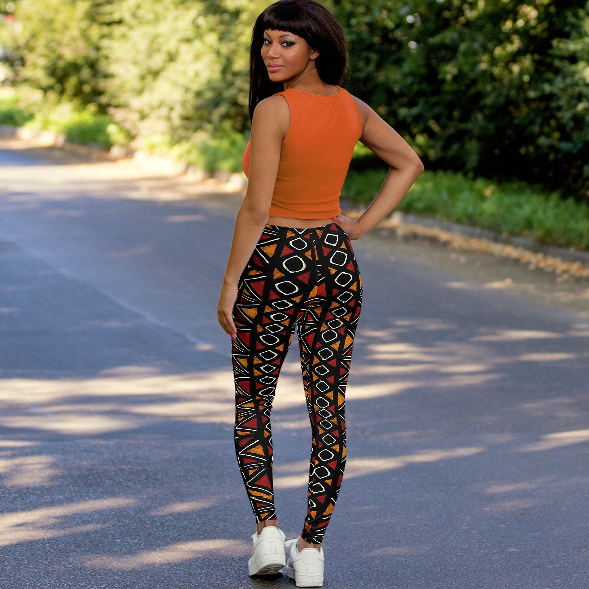African Pattern Leggings Bogolan Print - Culturally Chic