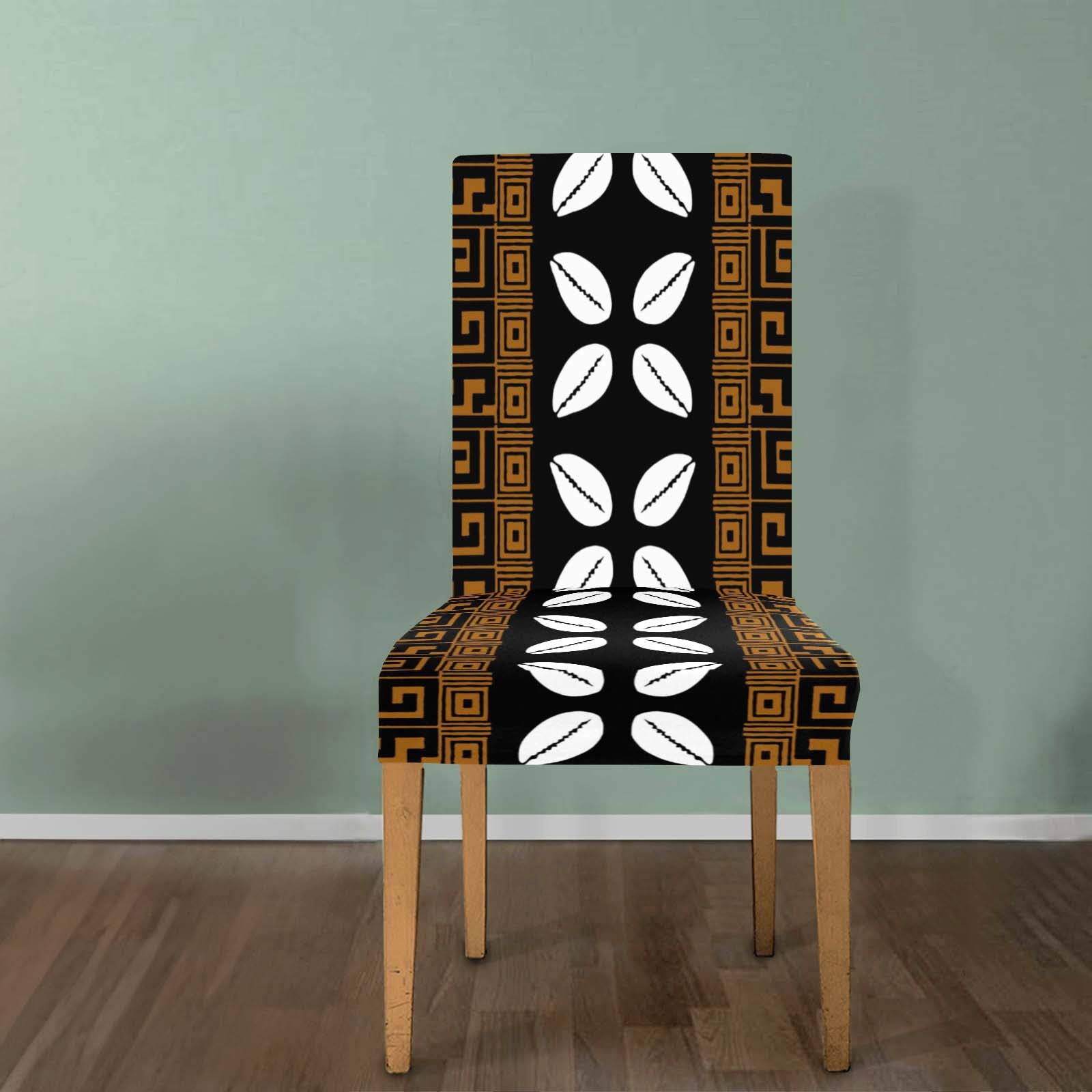 African Stretchy Chair Covers In Geometric Cowrie Print