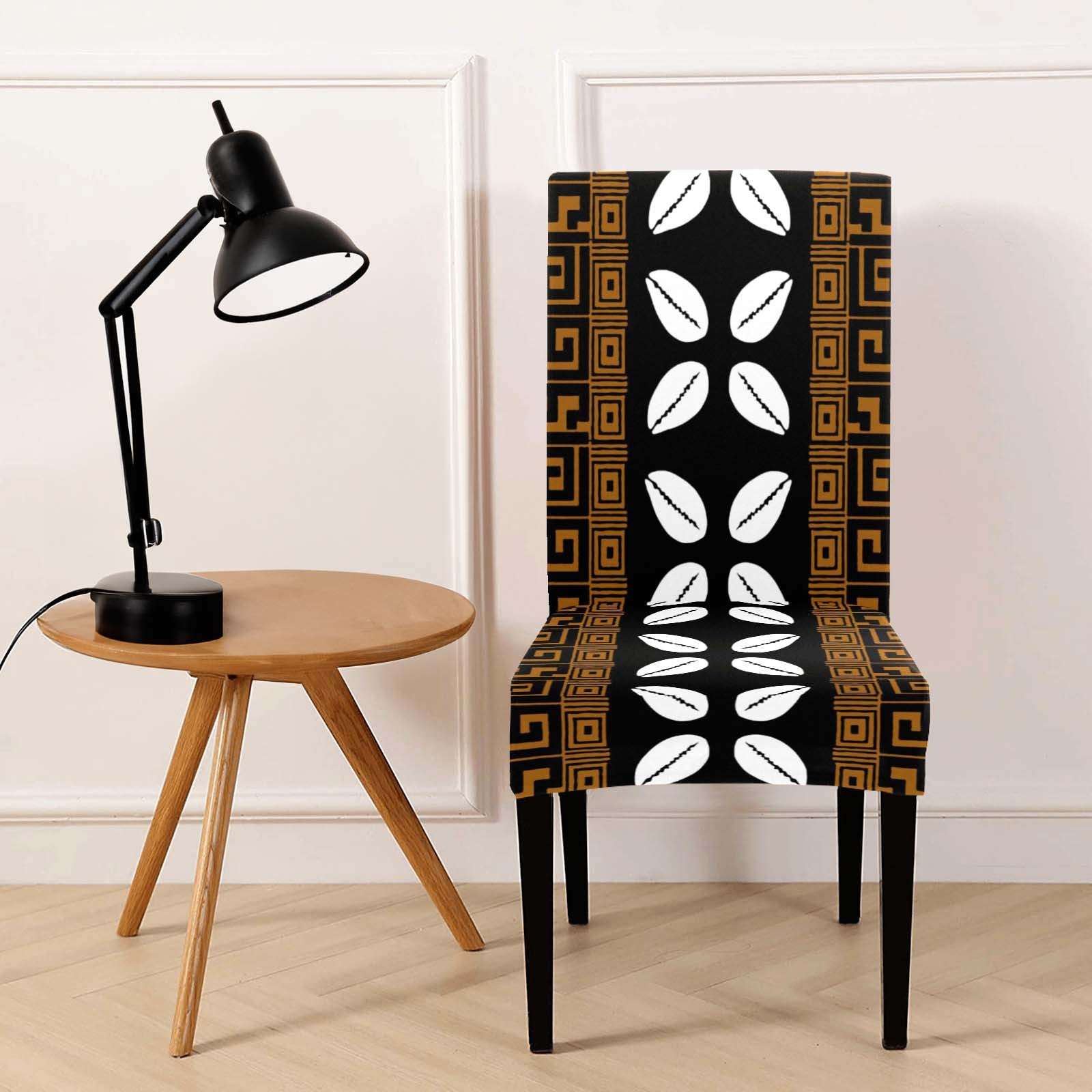 African Stretchy Chair Covers In Geometric Cowrie Print