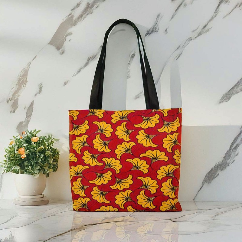 African Wax Tote Bag Flower Pattern | Afrocentric Fashion