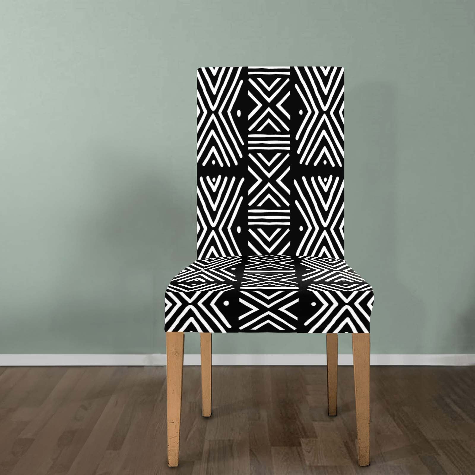 African Zigzag Black and White Chair Cover Mudcloth Print