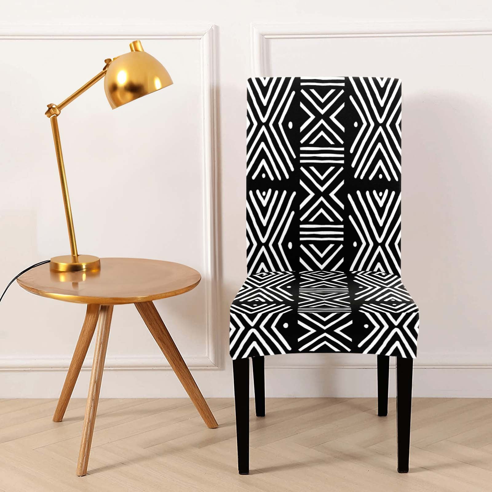 African Zigzag Black and White Chair Cover Mudcloth Print