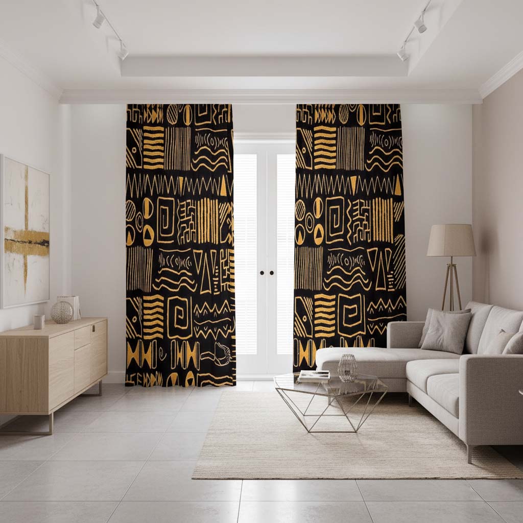 Afro Black and Gold Blackout Curtains Mudcloth (Two-Piece)