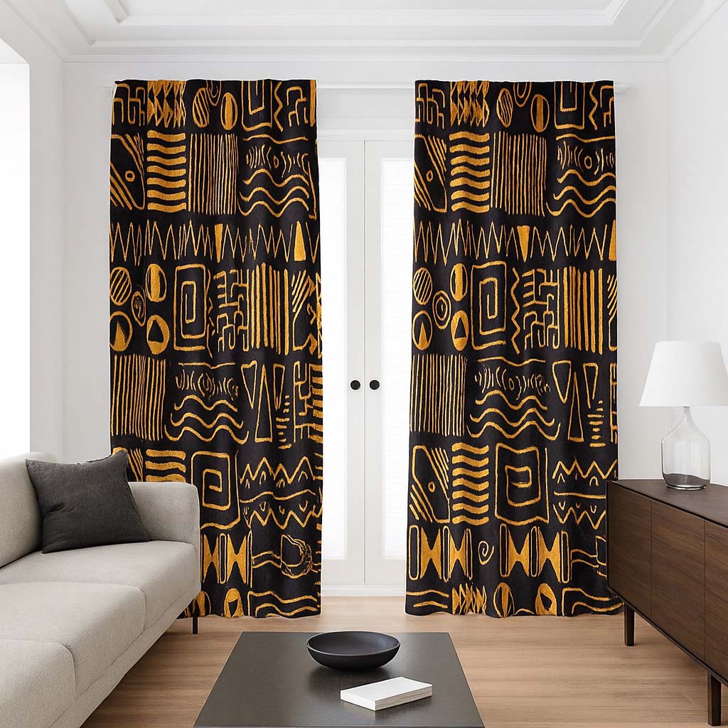 Afro Black and Gold Blackout Curtains Mudcloth (Two-Piece)