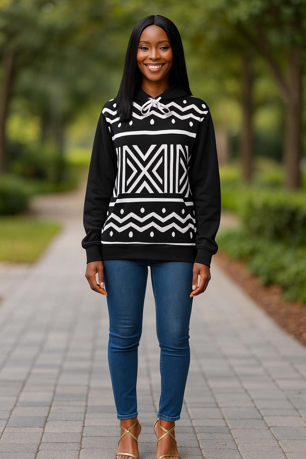 Afro Tribal Print Hoodie Black and White – Bold & Unique