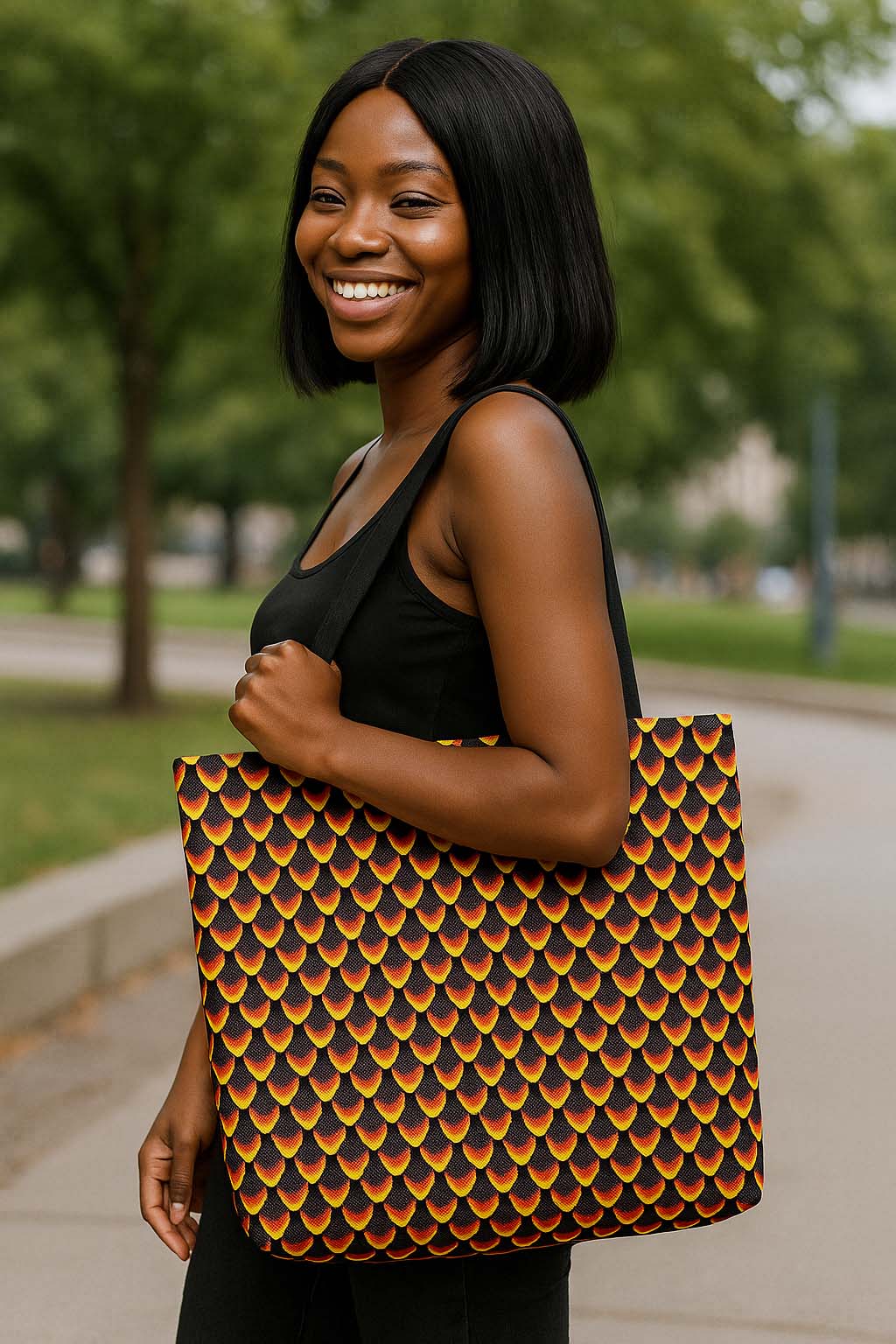 Ankara Wax Tote Bag Fish Scale Print | Afrocentric Fashion | Large Capacity