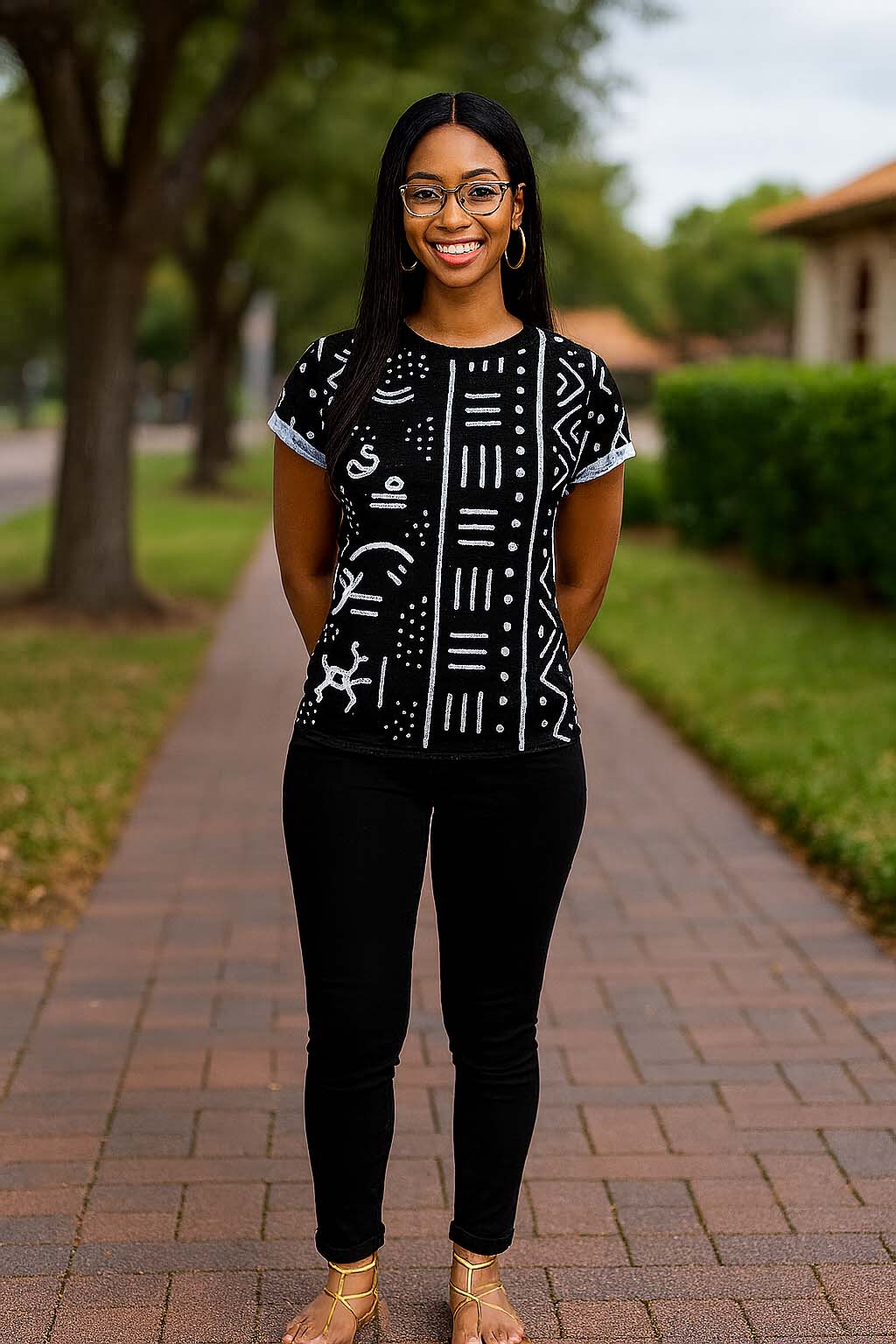 Classic Bogolan Print Women T-shirt - Black and White