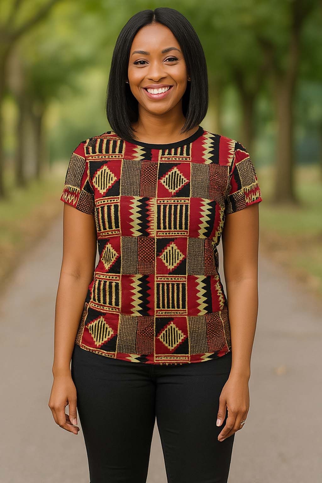Classic Kente African Print T-Shirt – Timeless Ghanaian Tee - Main Image