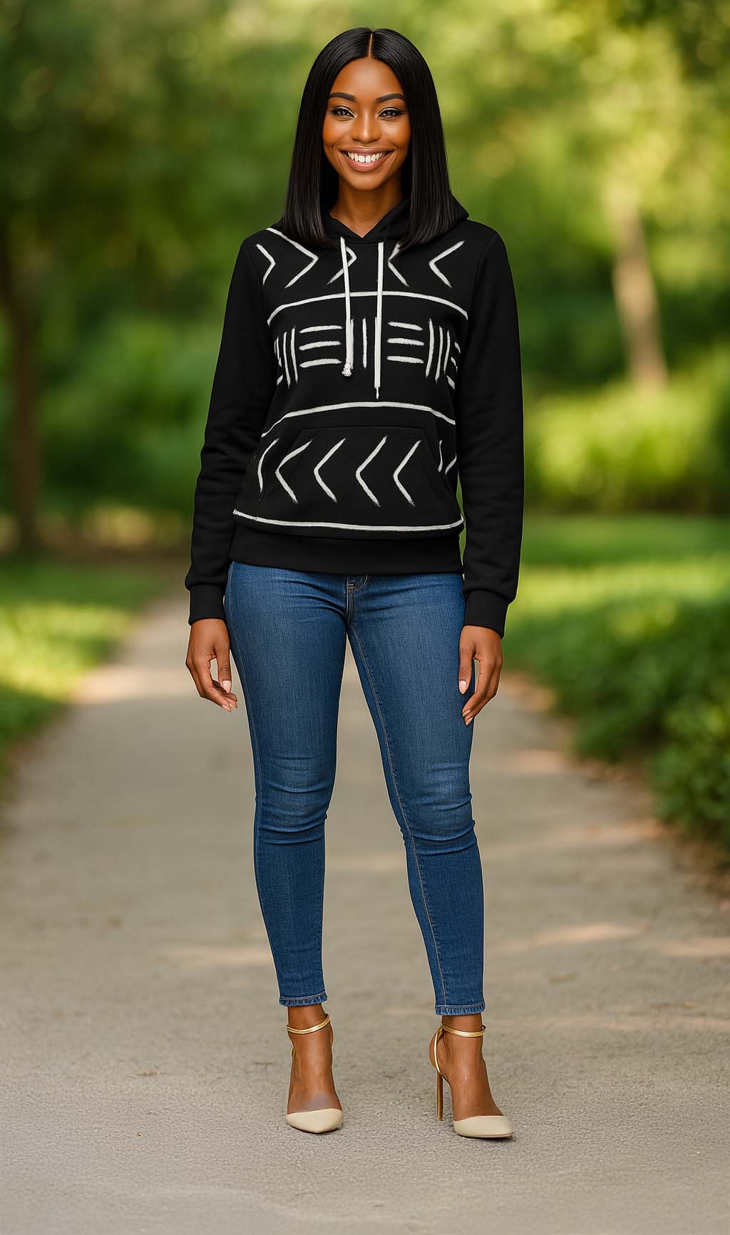 Cozy Tribal Print Hoodies African Design Black and White