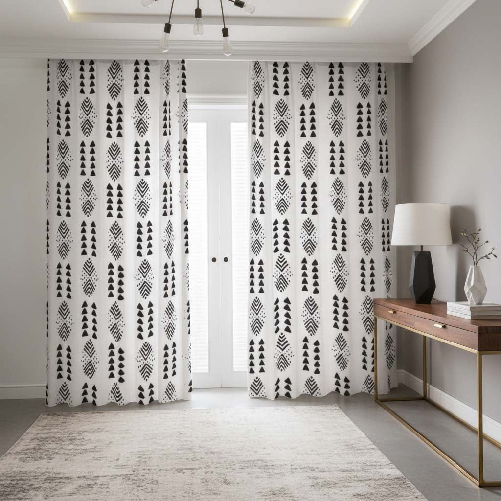 Geometric Afro Black and White Blackout Curtains (Two-Piece)