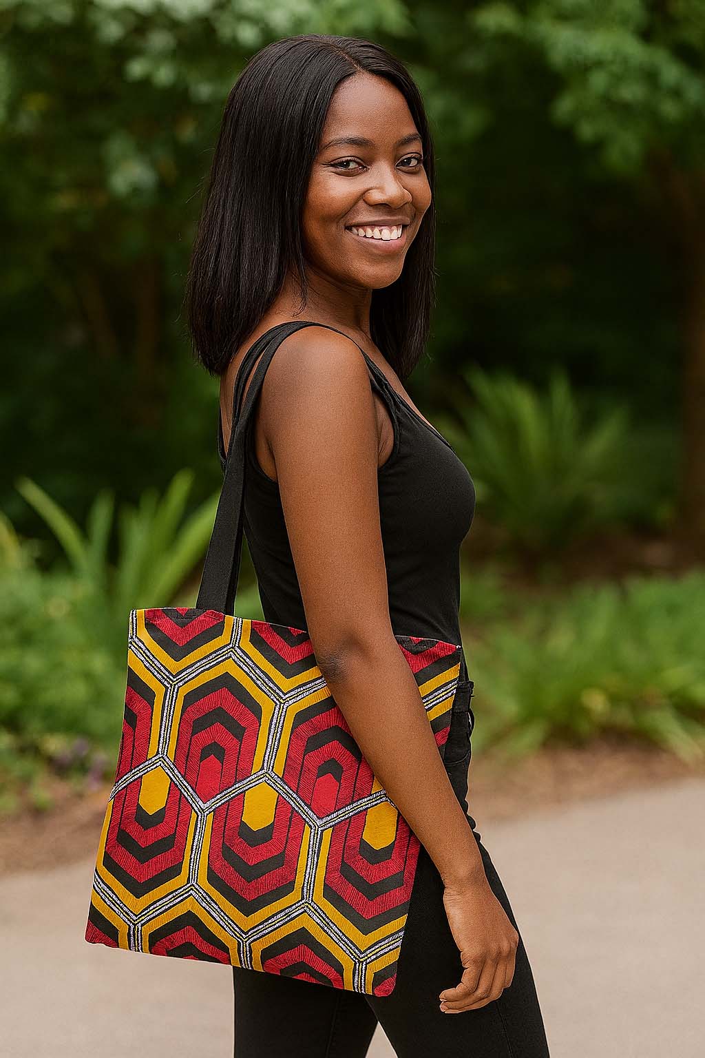 Geometrical African Wax Tote Bag | Ankara Fashion | Large Capacity