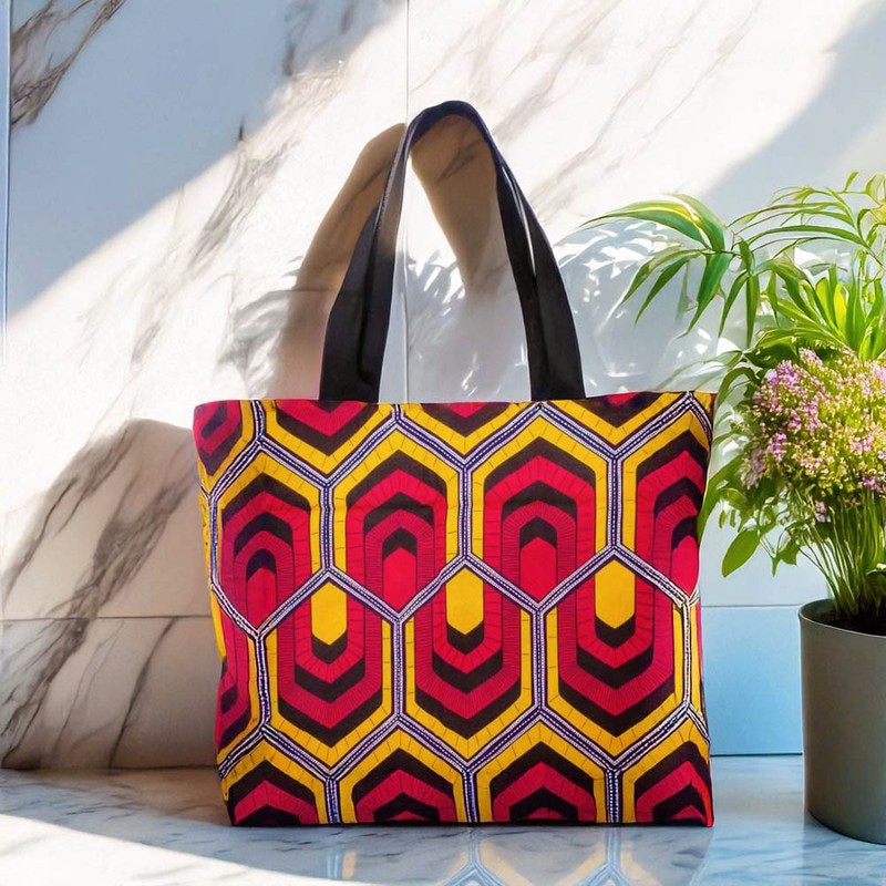 Geometrical African Wax Tote Bag | Ankara Fashion | Large Capacity