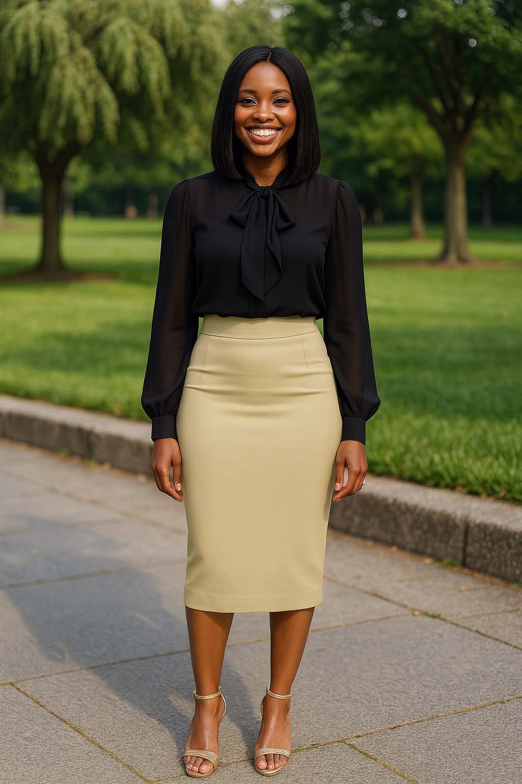 Gold Pencil Skirt Midi – Effortless Day-to-Evening Staple