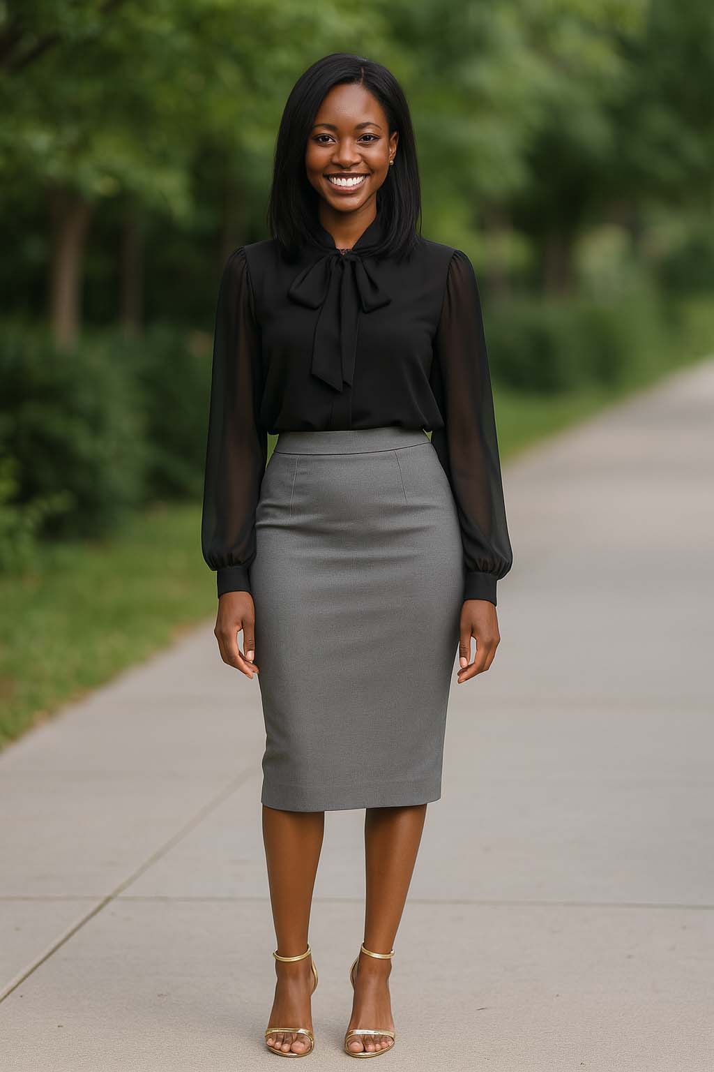 Grey Pencil Skirt Cotton Midi – Sleek Work-to-Weekend