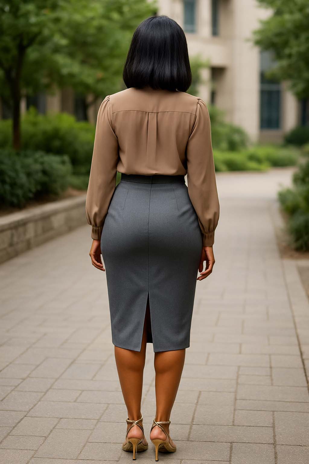 Grey Pencil Skirt Cotton Midi – Sleek Work-to-Weekend