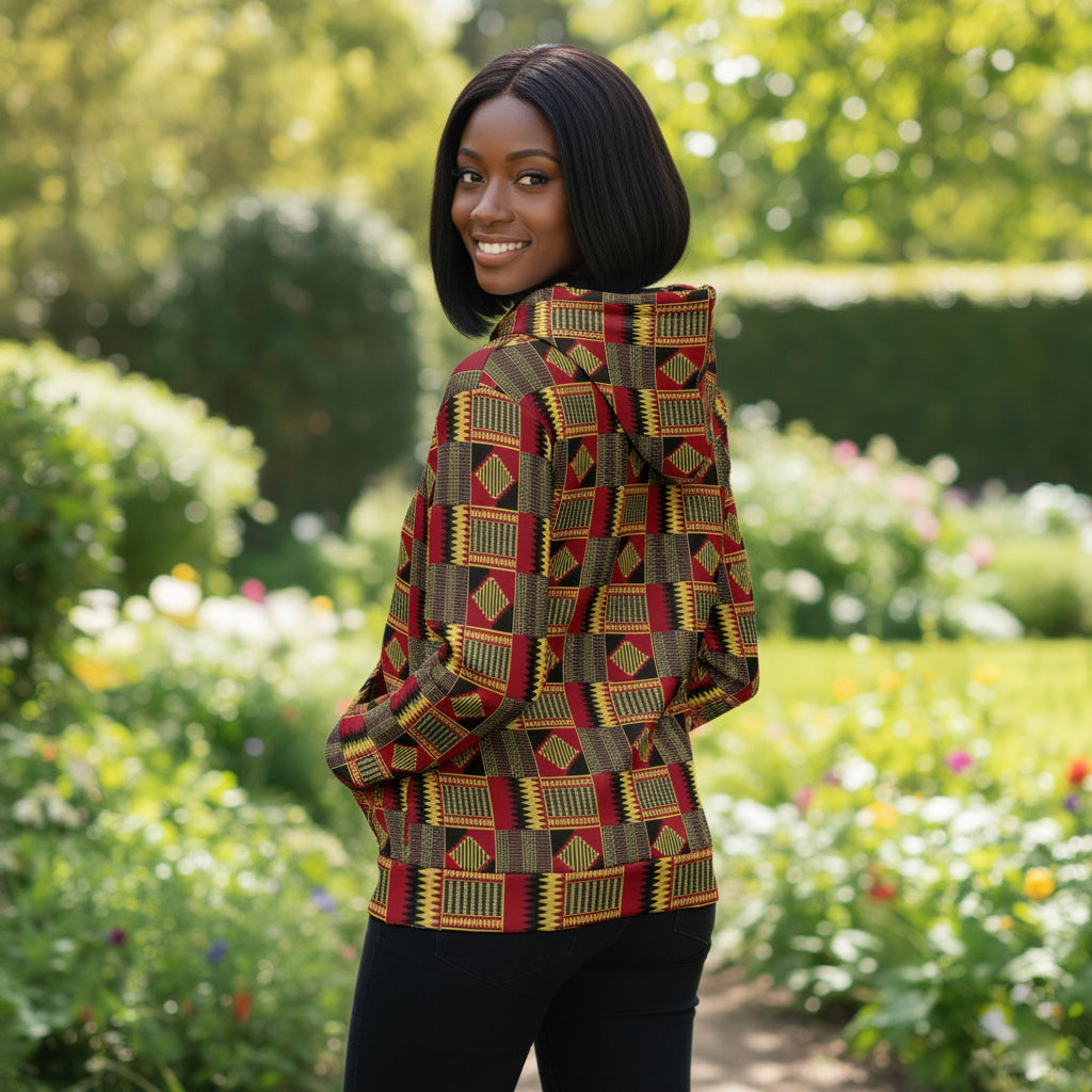 Kente African Hoodie for Women – Bold & Elegant