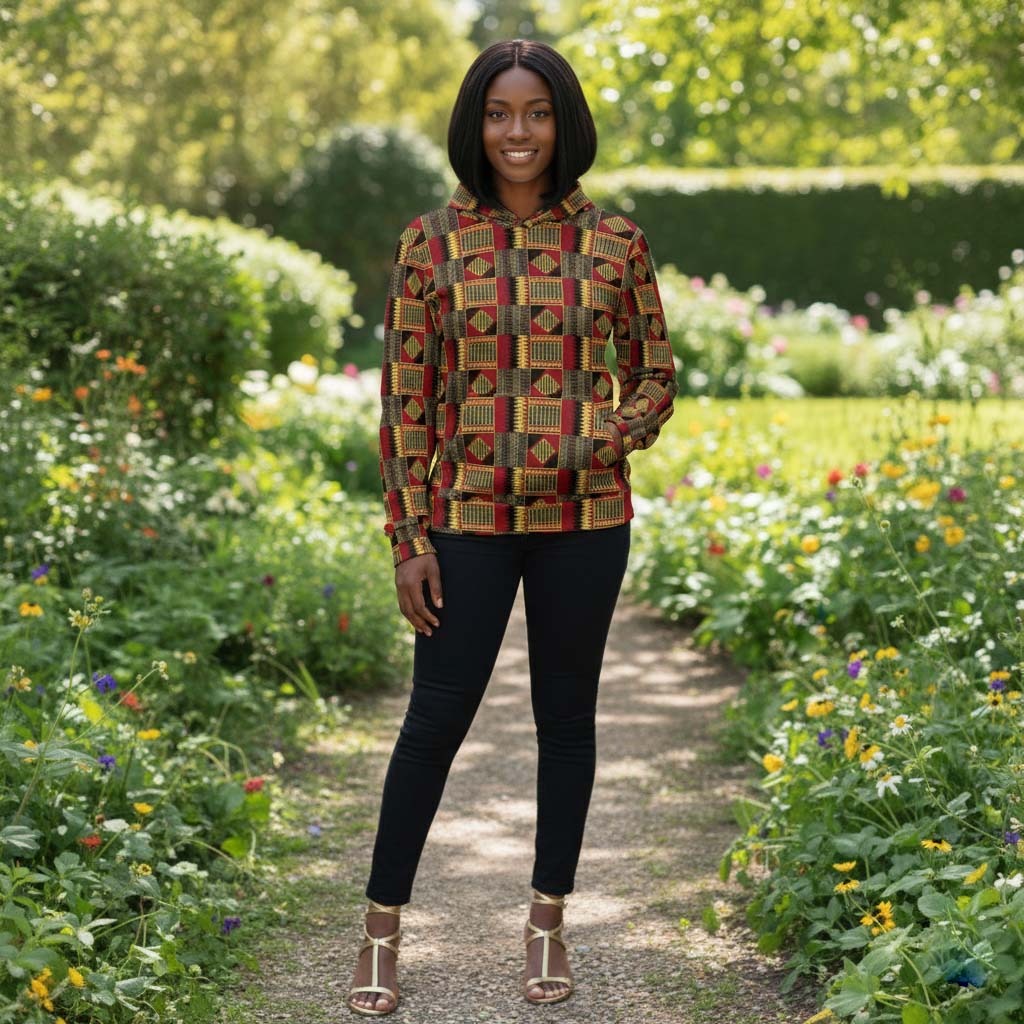 Kente African Hoodie for Women – Bold & Elegant