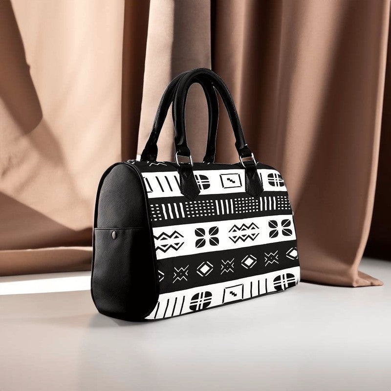 African Handmade Bag Boston Style – Mud Cloth Stripe Pattern