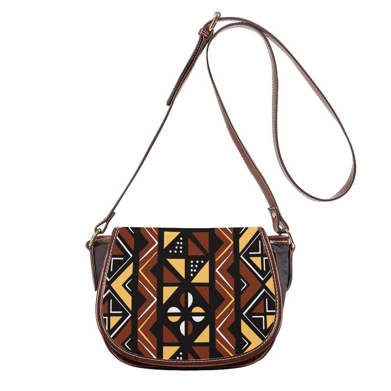 Mudcloth African Leather Bag Brown | Traditional Sadle Style