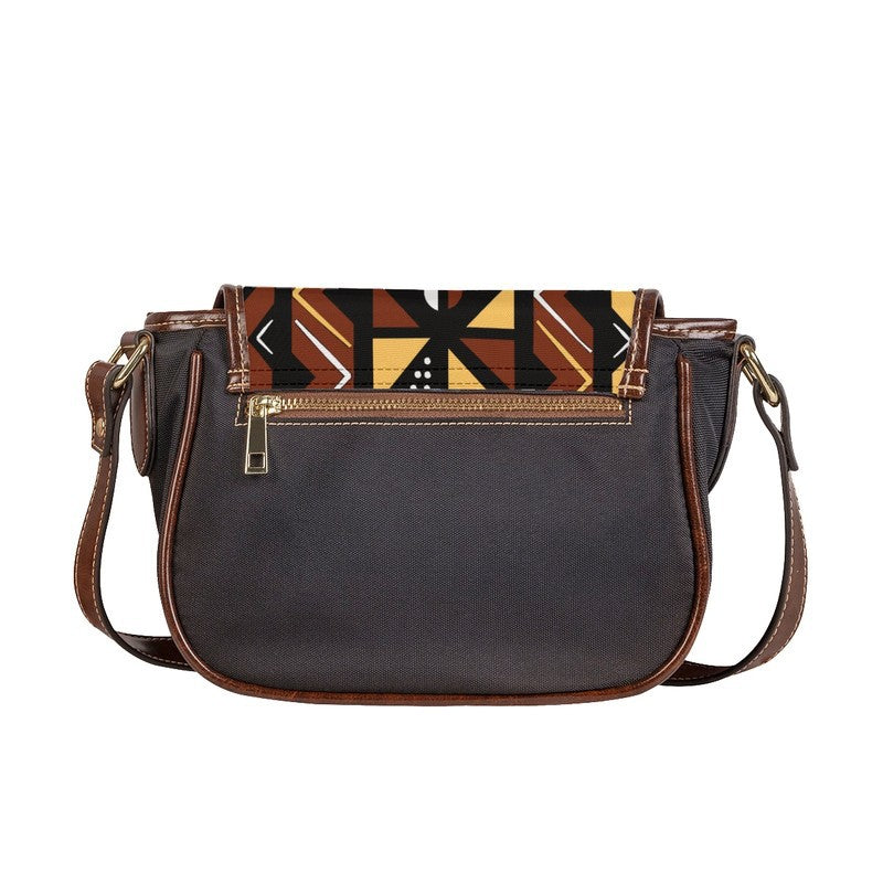 Mudcloth African Leather Bag Brown | Traditional Sadle Style