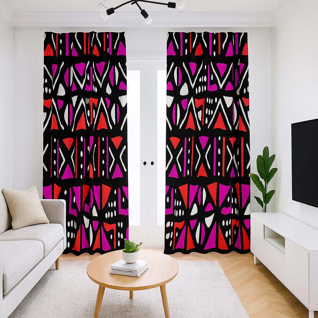Mudcloth Colorful Blackout Curtains Pink (Two-Piece)