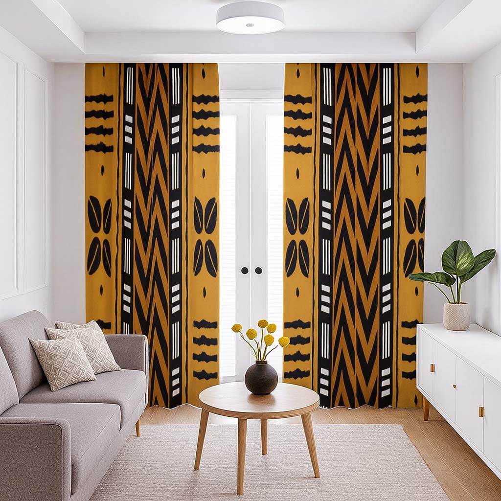 Mudcloth Print Orange Blackout Curtains (Two-Piece), image size:1024x1024