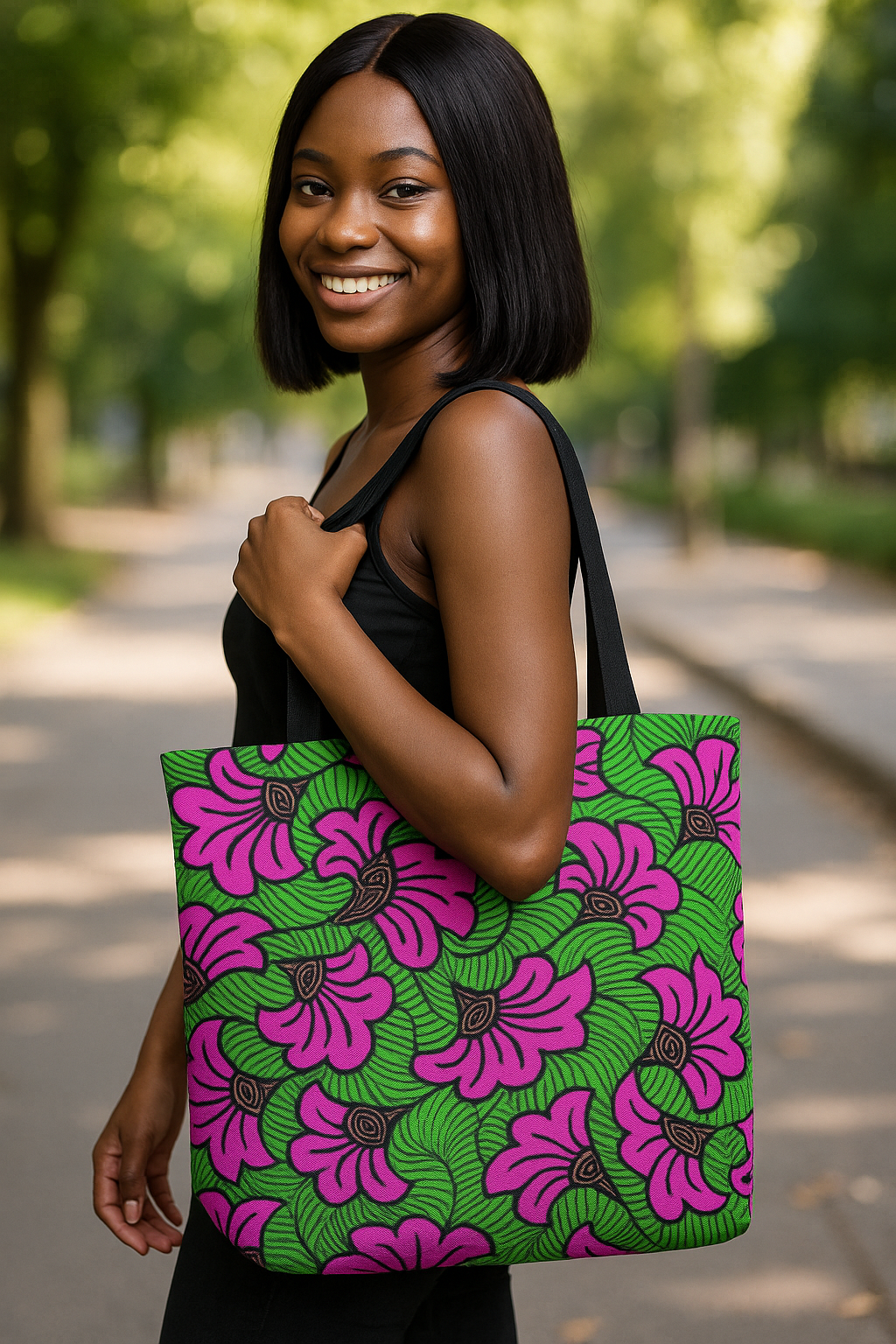 Multicolor African Wax Tote Bag | Flower Fashion | Large Capacity
