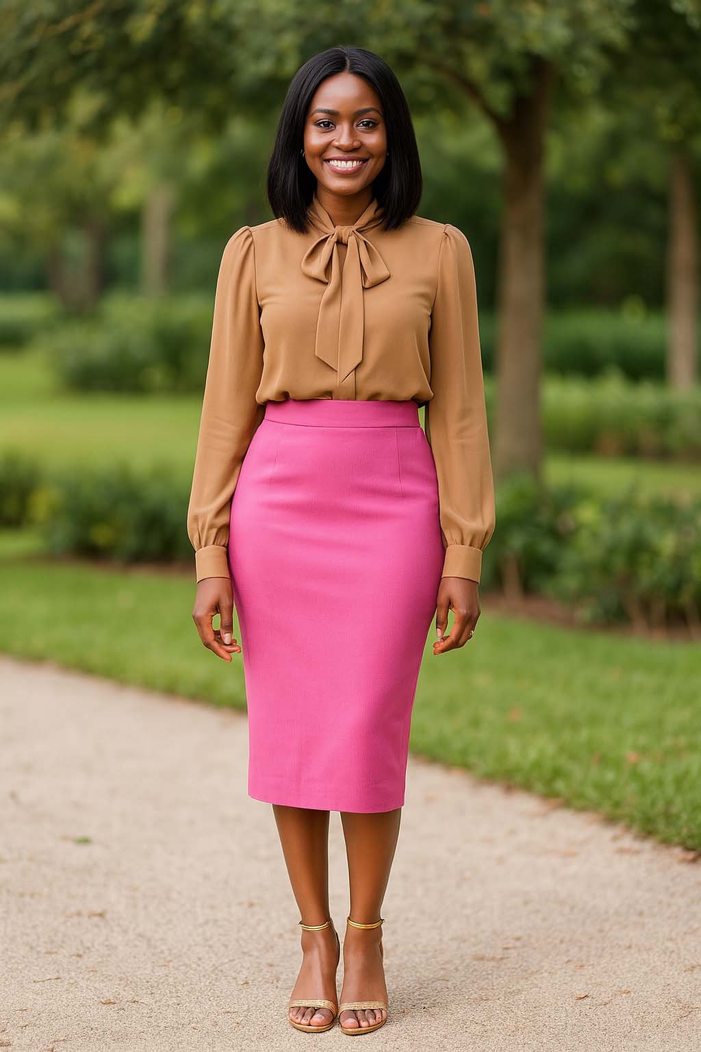 Pink Pencil Skirt Midi – Sustainable Cotton Comfort