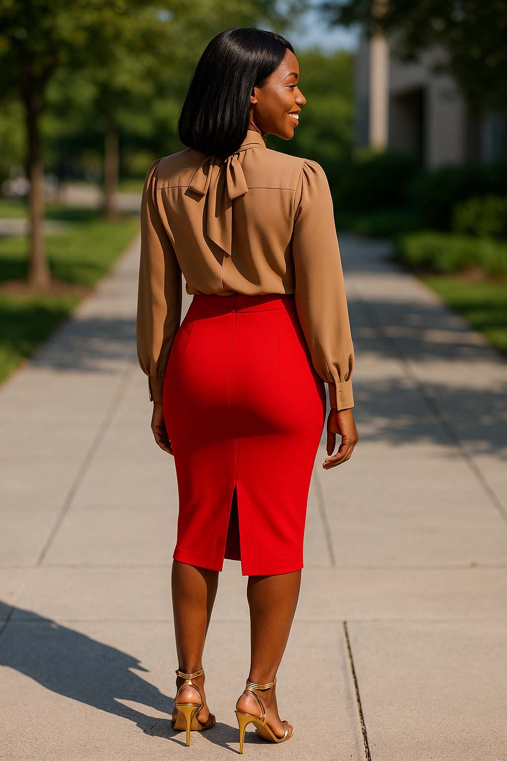 Red Pencil Skirt Midi | Cotton Crepe | Timeless Style