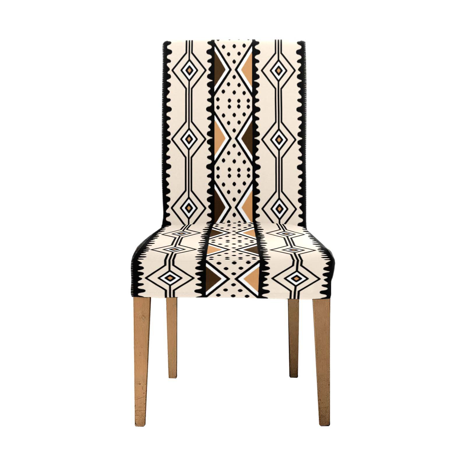 Traditional Mudcloth Removable Chair Covers | Beige Design