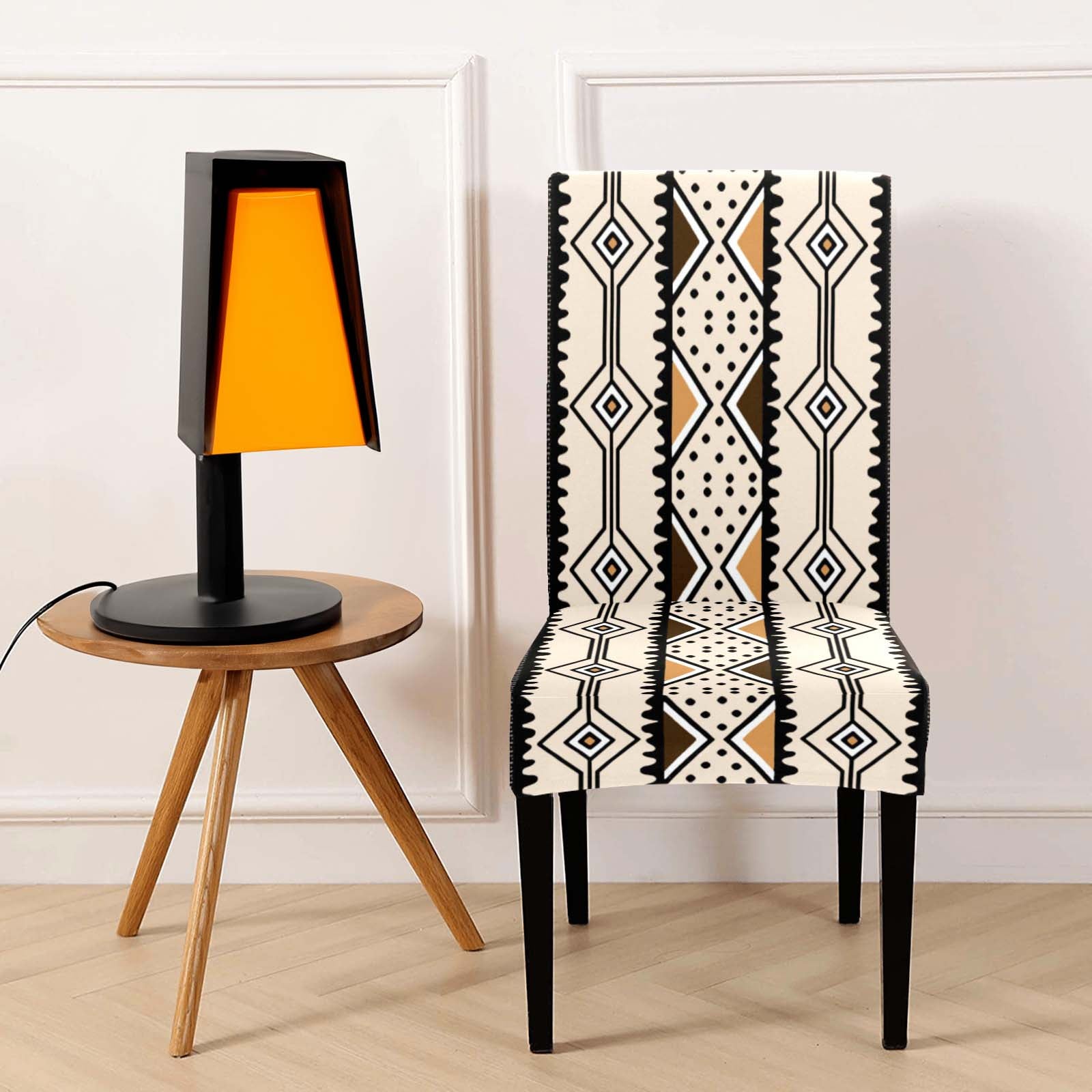 Traditional Mudcloth Removable Chair Covers | Beige Design