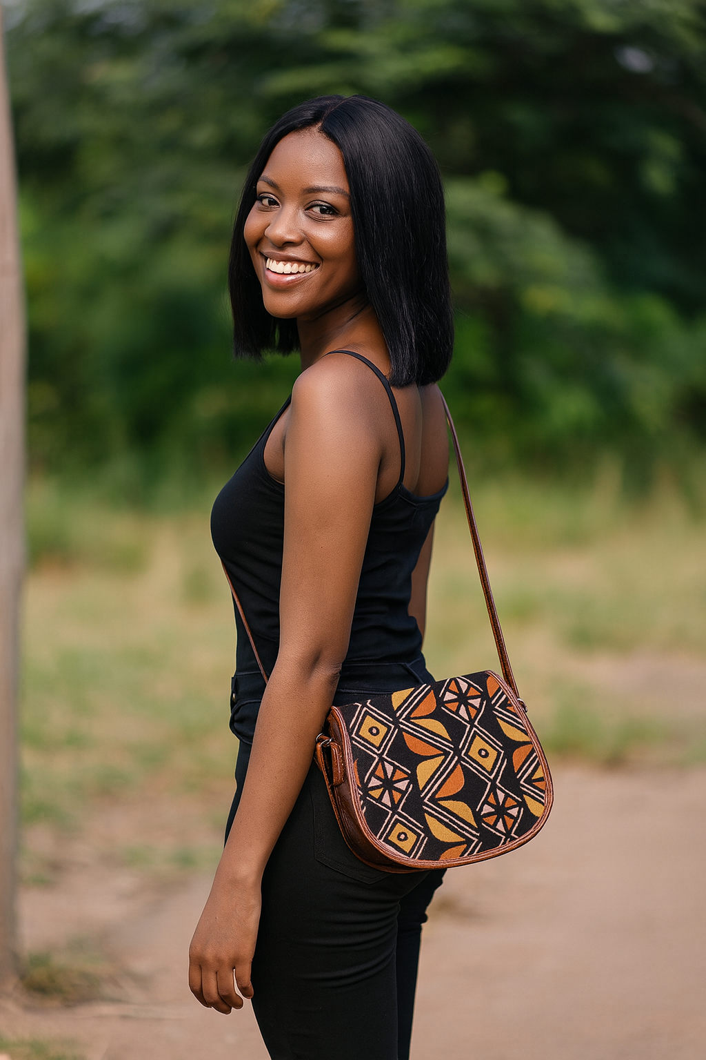 Tribal African Leather Handbag Brown | Sadle Style