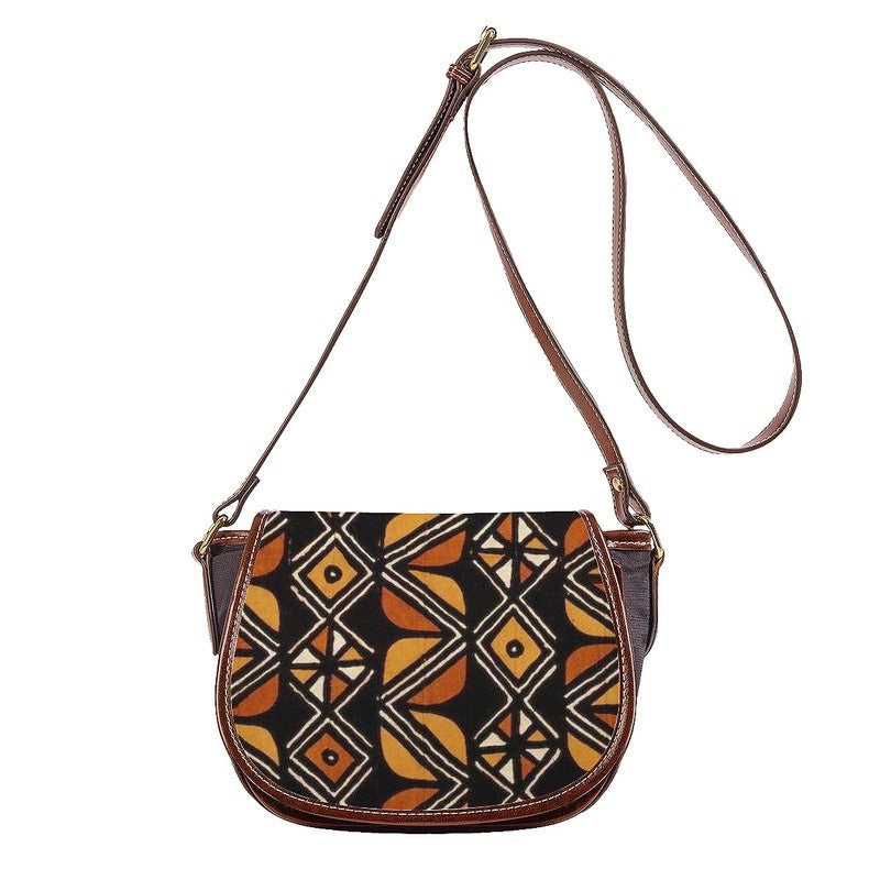 Tribal African Leather Handbag Brown | Sadle Style