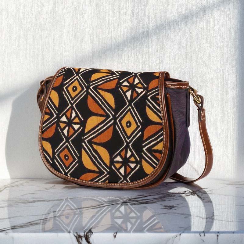 Tribal African Leather Handbag Brown | Sadle Style