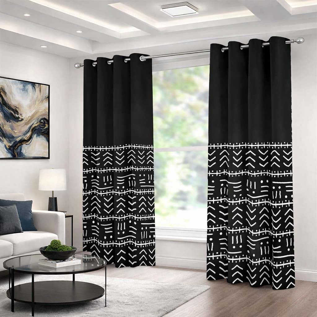 Tribal African Print Curtains Black and White Eyelet, image size:1024x1024