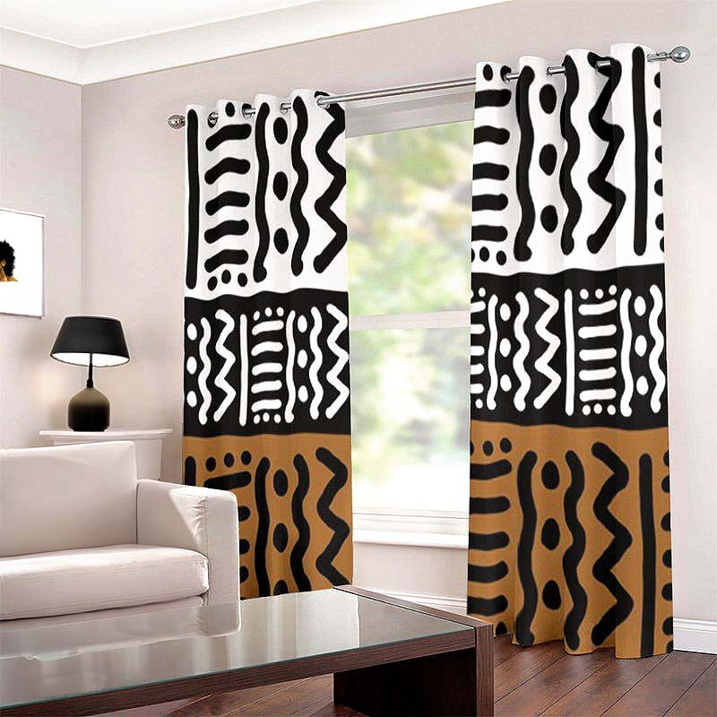 Kuba African Print Curtains Grommet Style (Two-Piece)