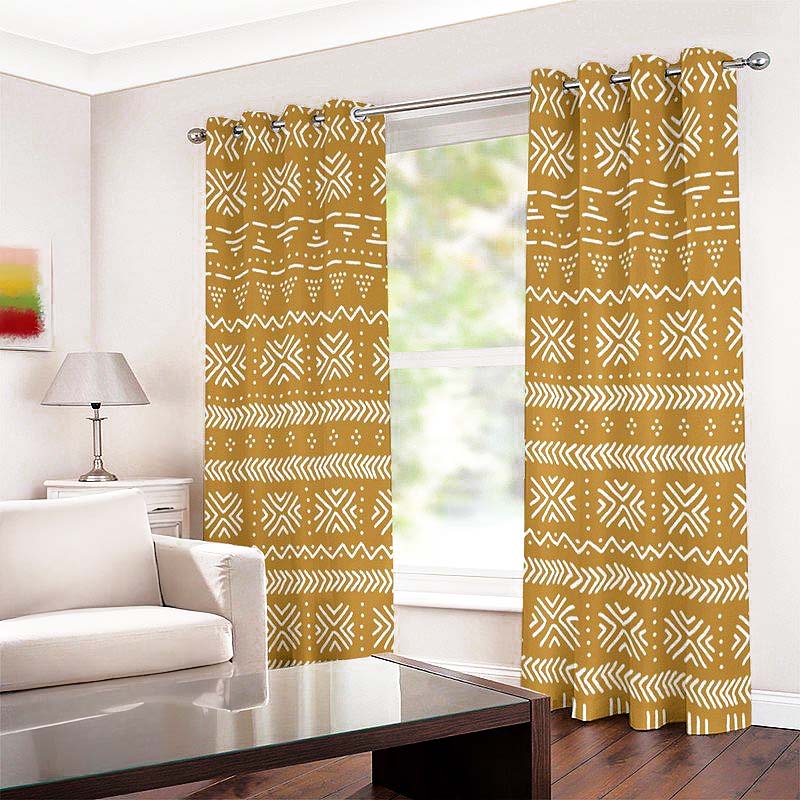 Afrocentric Mud Cloth Curtains Grommet Design (Two-Piece)