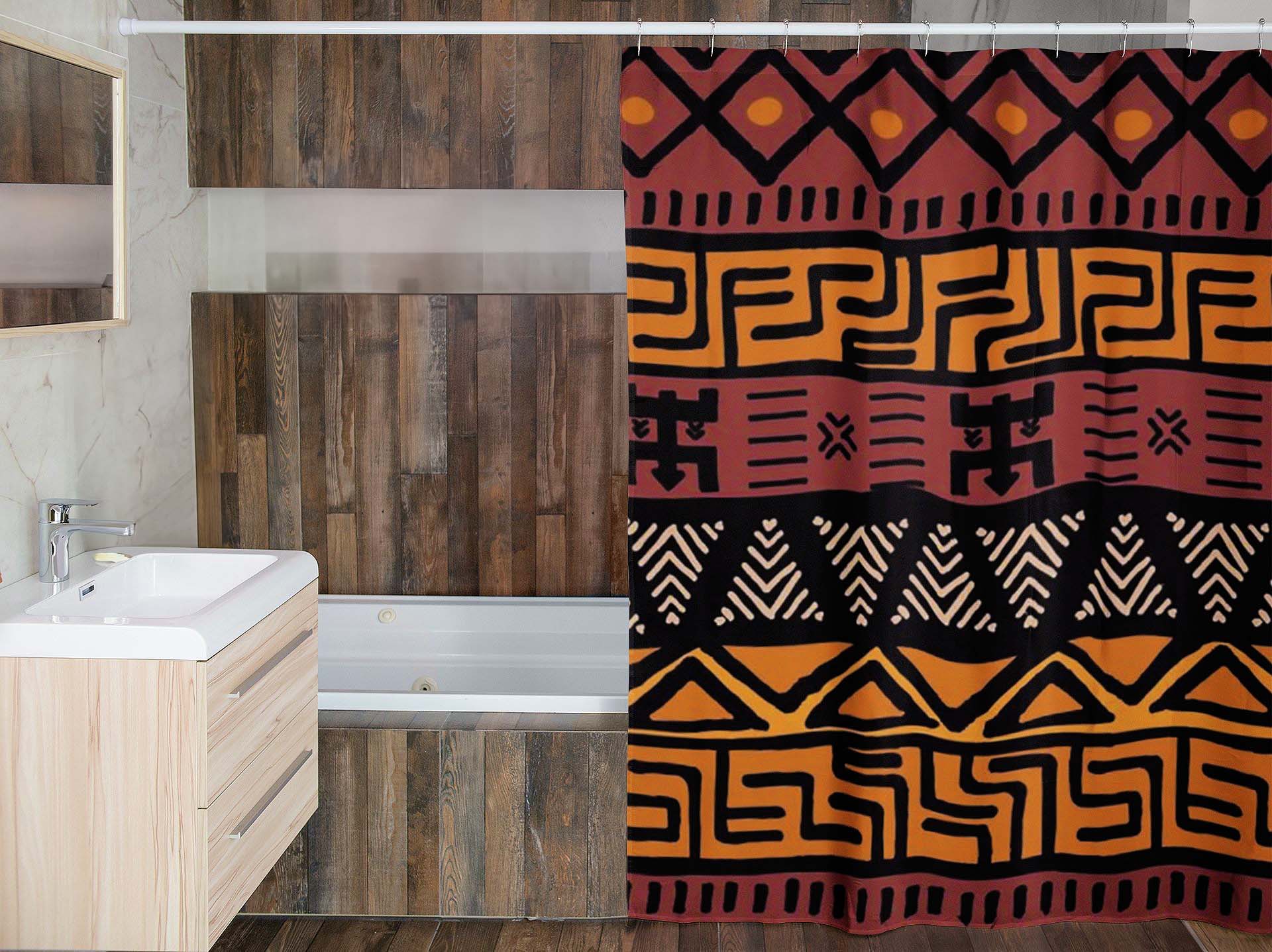 African Shower Curtains Bogolan Unique Bathroom Curtains