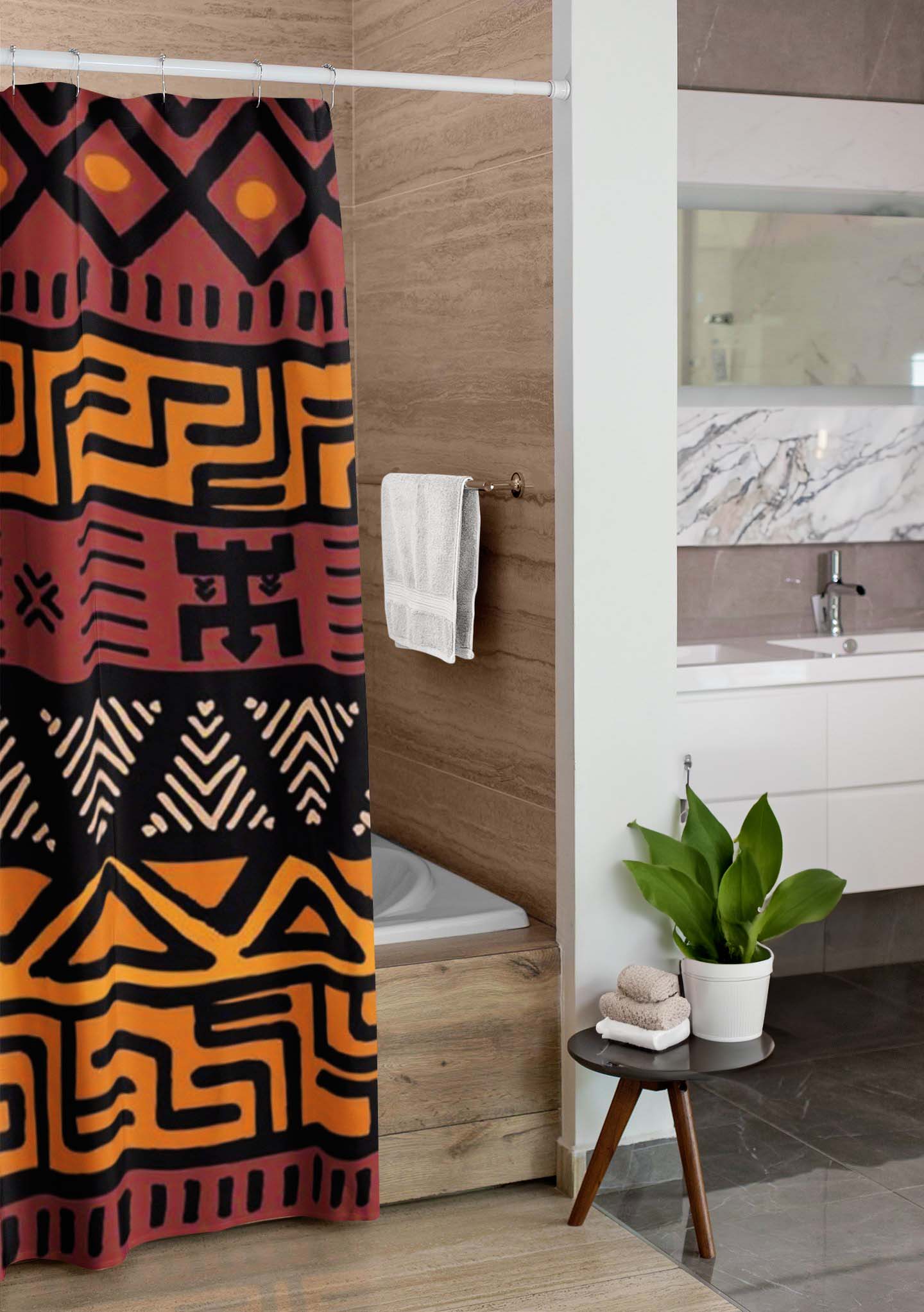 African Shower Curtains Bogolan Unique Bathroom Curtains