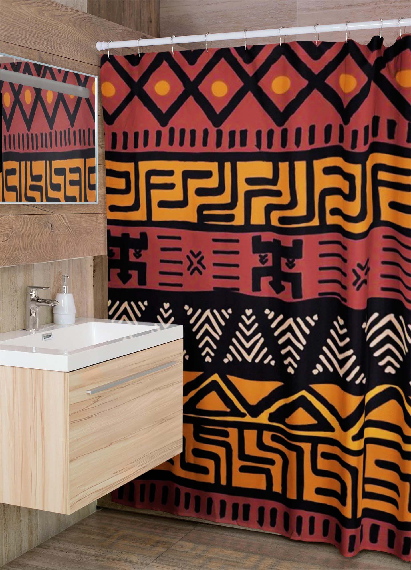 African Shower Curtains Bogolan Unique Bathroom Curtains
