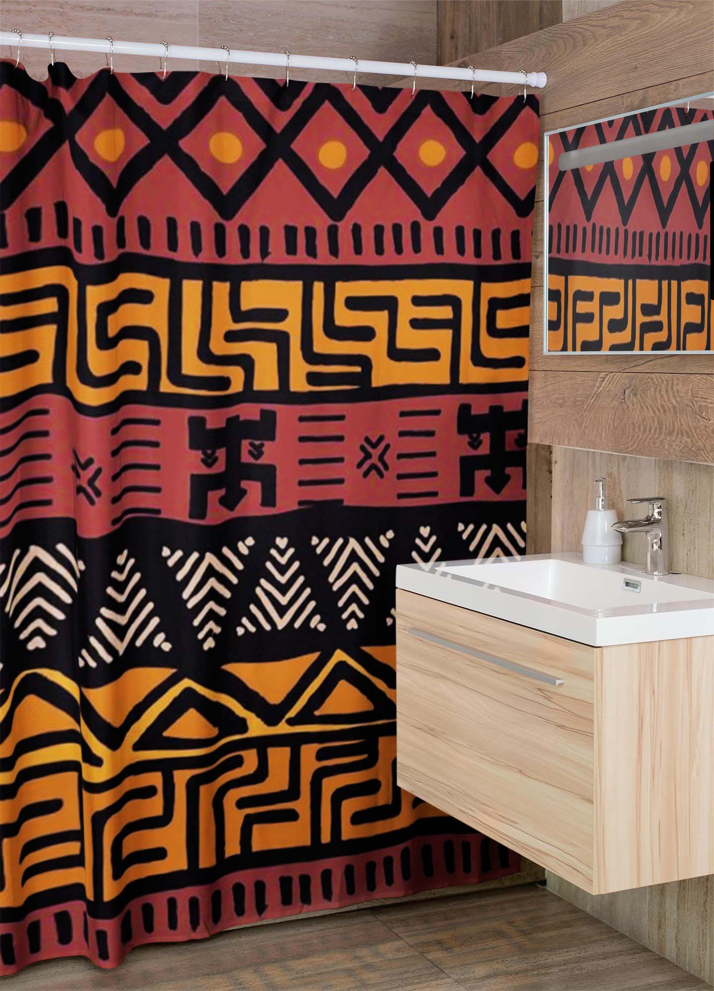 African Shower Curtains Bogolan Unique Bathroom Curtains