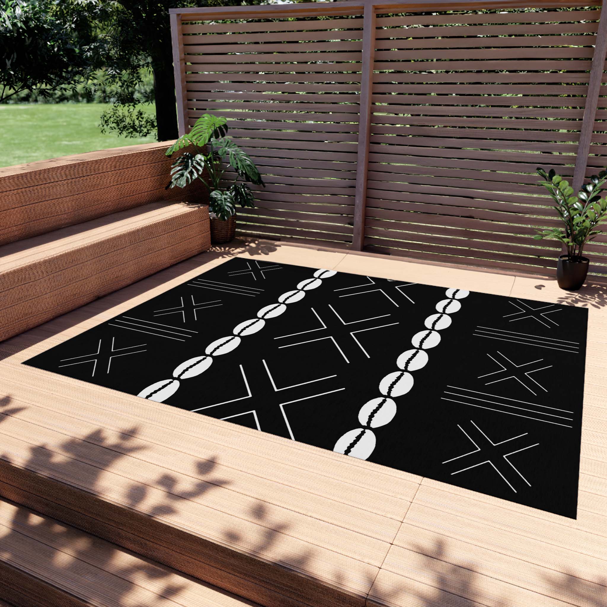 Black Colorful Rug Outdoor Carpet Cowrie Shell | Gardens