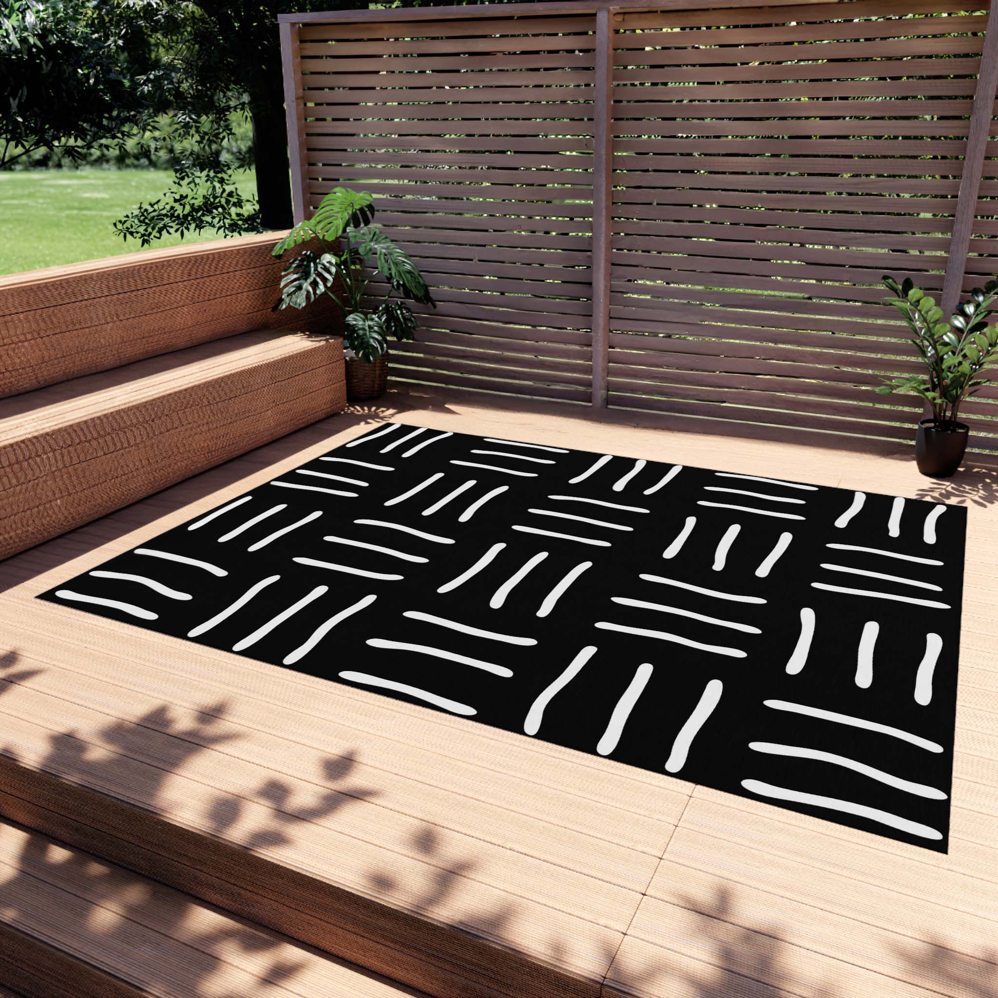 Black and White Outdoor Rug Tribal Exterior Carpet | Enhance